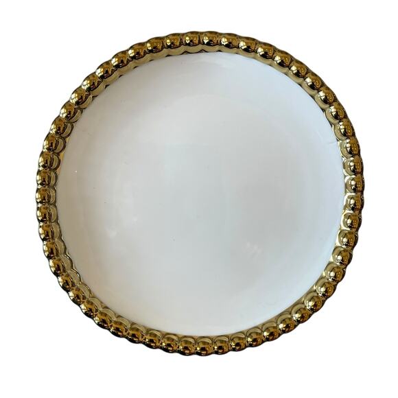 Baroque Ceramic Appetizer Plates 6in Gold Beaded Trim Set of 4 White New - Picture 6 of 11